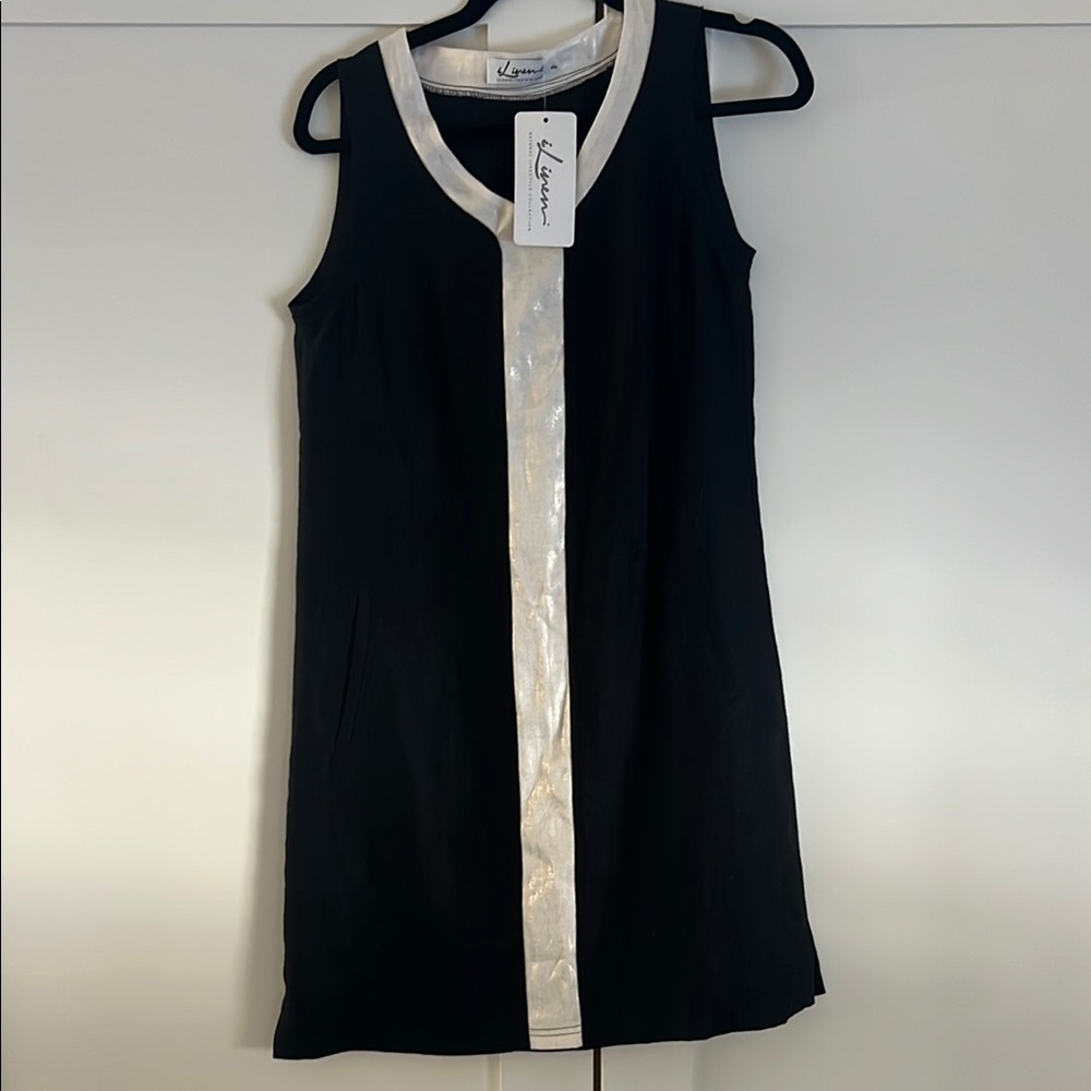 Stylish Black and Silver Linen Mini Dress